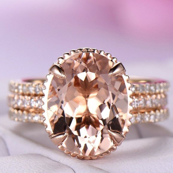 Jewelry - 2PC  Luxury Rose Gold Filled Oval Cut Citrine Ring